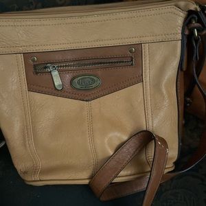 B.O.C. Born Concepts Womens Brown Leather  Crossbody Shoulder Handbag Medium